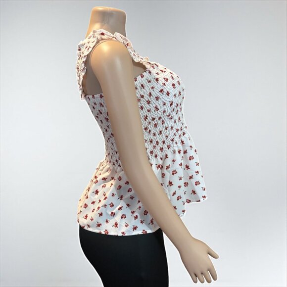 Off White Floral Women Smock Tank - Picture 5 of 8